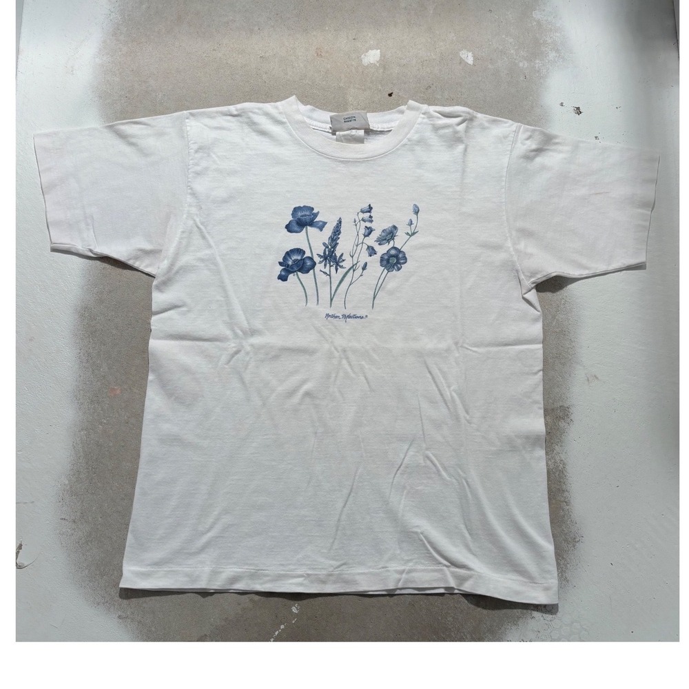 Vintage Northern Reflections Cottage Essentials Floral T-Shirt White Blue Mens M